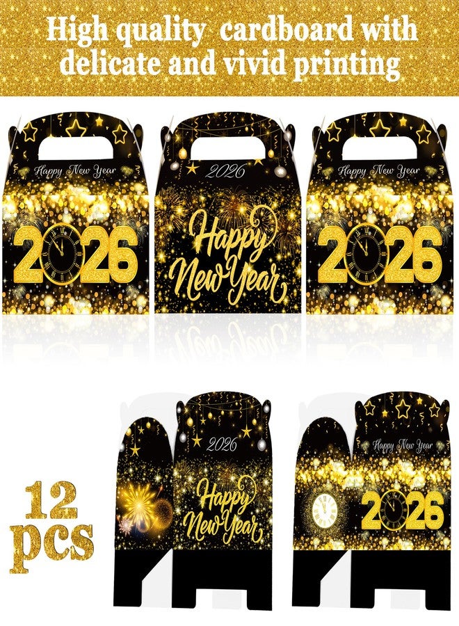 umoni 2026 New Year's Eve Party Treat Boxes New Year's Party Bags Black Gold New Years Eve Party Goodie Gable Boxes Decorations for 2026 New Year's Day Theme Party Favor Supplies Set of 12 - Image 3